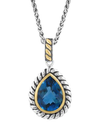 EFFY Collection - London Blue Topaz 18" Pendant Necklace (6-1/2 ct. t.w.) in Sterling Silver & 14k Gold-Plate