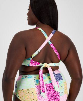 Salt + Cove Plus Size Patchwork Bikini Top, Created for Macy's