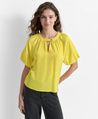 DKNY - Women's Short-Bubble-Sleeve Satin Slub Blouse