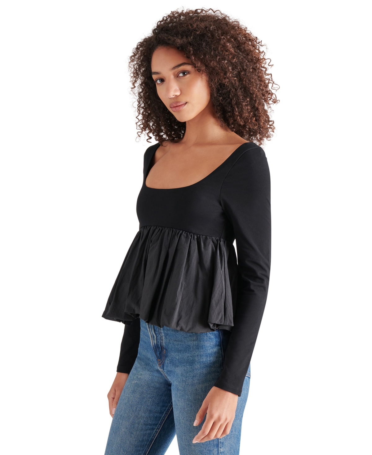 Steve Madden Avielle Bubble Hem Top In Black