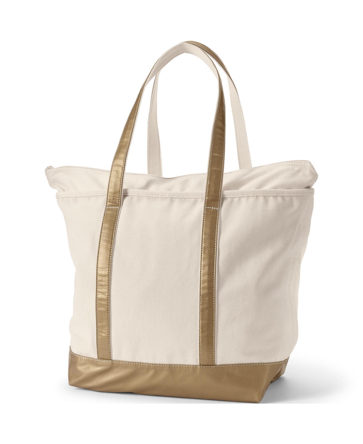 Lands' End Metallic 5 Pocket Zip Top Long Handle Canvas Tote Bag -bronze metallic