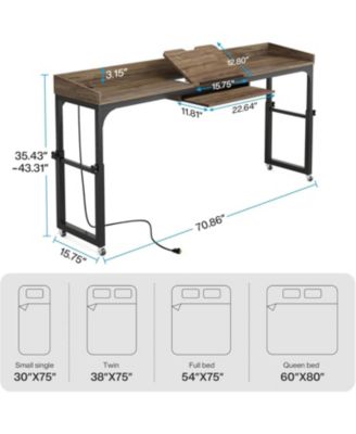 Height Adjustable Overbed Table with Wheels and Tilt Stand – Mobile Laptop Desk with Outlets and USB Ports for Home or Hospital
