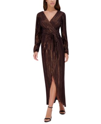Siena Women's Metallic Pleated Faux-Wrap Maxi Dress - Macy's