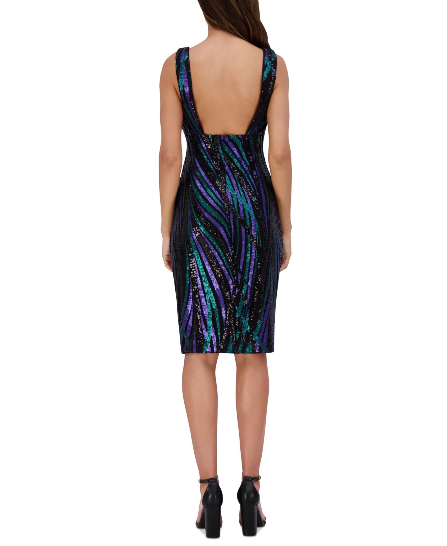 Женское платье Siena Sequin Stripe V-Neck Sheath, цвет: Чёрный разноцветный — фото 2