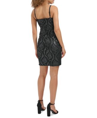 Women's Floral Lace Faux-Leather Bodycon Dress