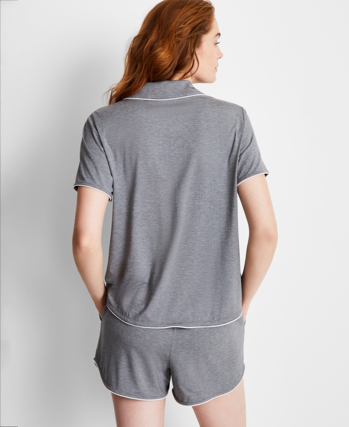 State Of Day Women's 2-pc. Short-sleeve Notched-collar Pajama Set Xs-3x, Exclusively At Macy's In Pewter Heather