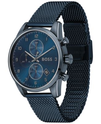 Men's Chronograph Skymaster Blue Ion-Plated Mesh Steel Bracelet Watch 44mm