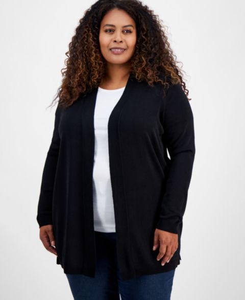 Женский кардиган Jones New York Plus Size Open-Front Cardigan, цвет: Чёрный