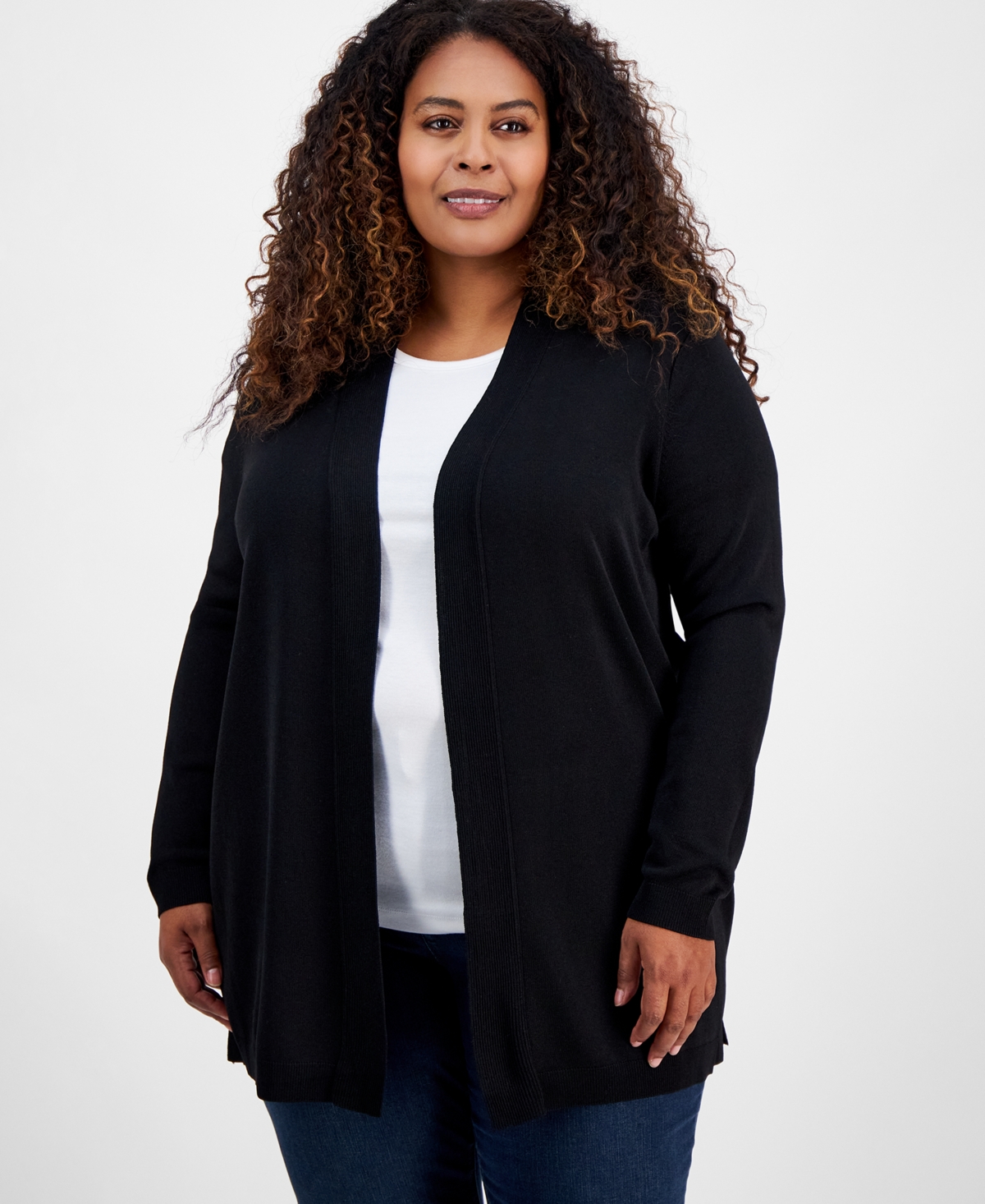 Plus Size Open-Front Cardigan Sweater - Jones Black