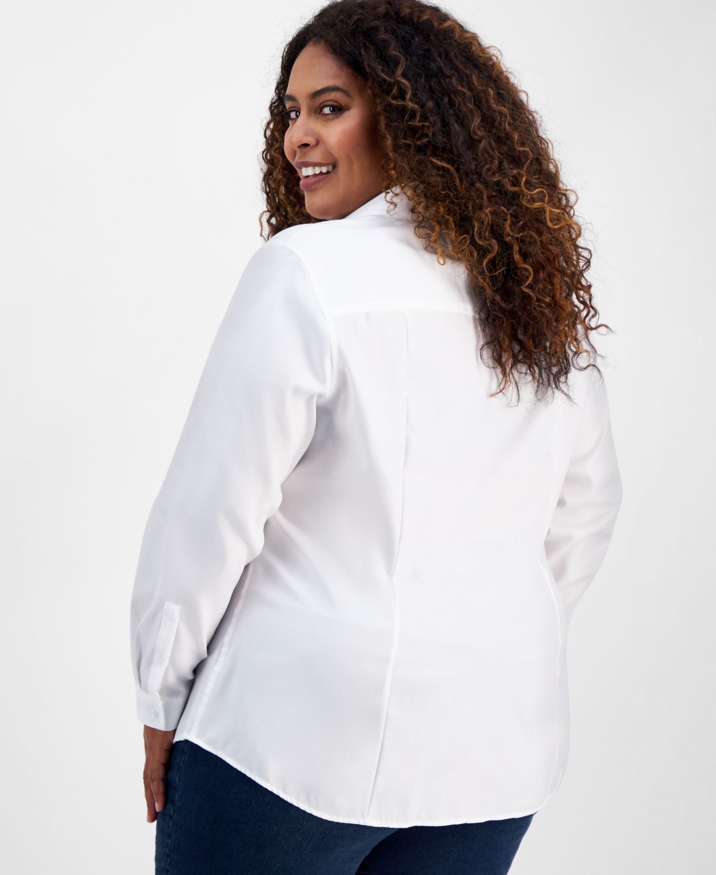 Женская рубашка Jones New York Plus Size Cotton Button-Front, цвет: Белый — фото 4