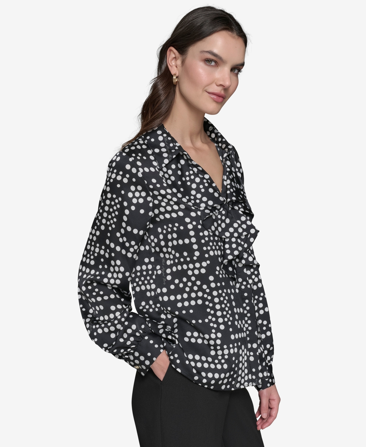 Shop Karl Lagerfeld Women's Ruffled Dot-print Blouse In Black,soft White Multi