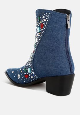 Womens Starlit Multi Color Stones Embellished Boots