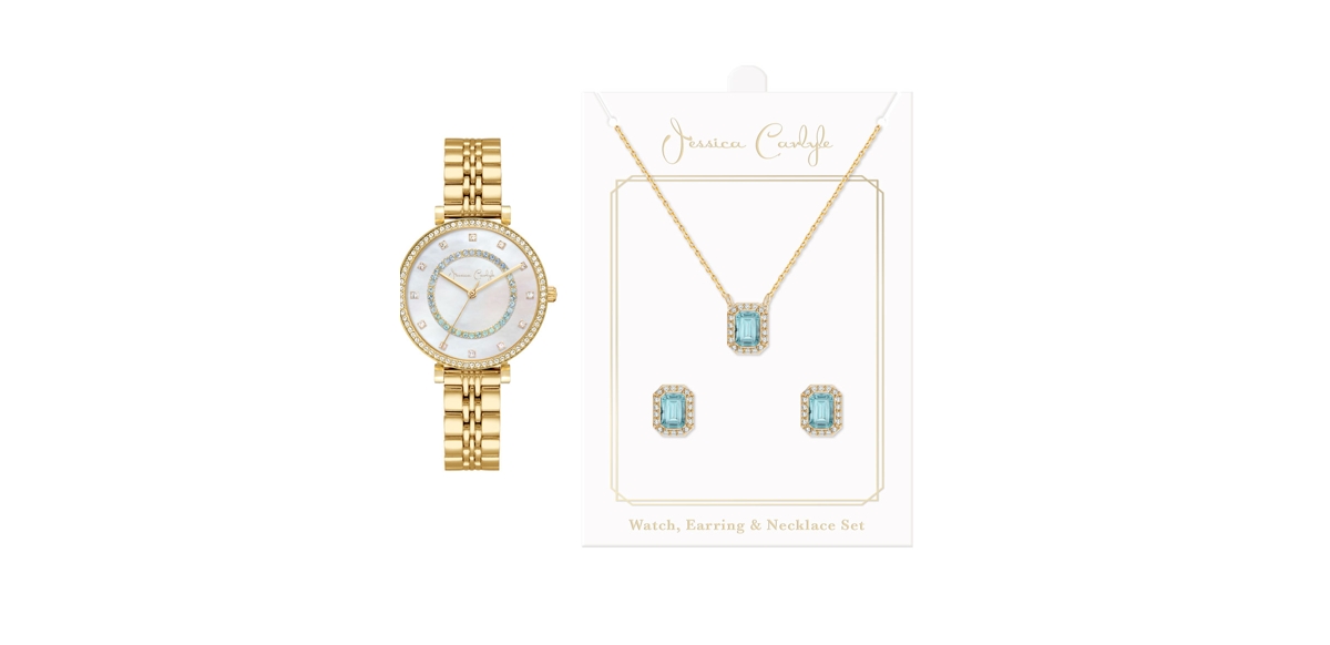 Women's Quartz Gold-Tone Alloy Watch 31mm Gift Set - Shiny Gold, White Mother of Pearl