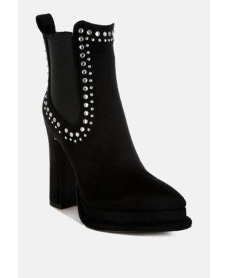 Womens Dalton Studs Embellished High Ankle Boots