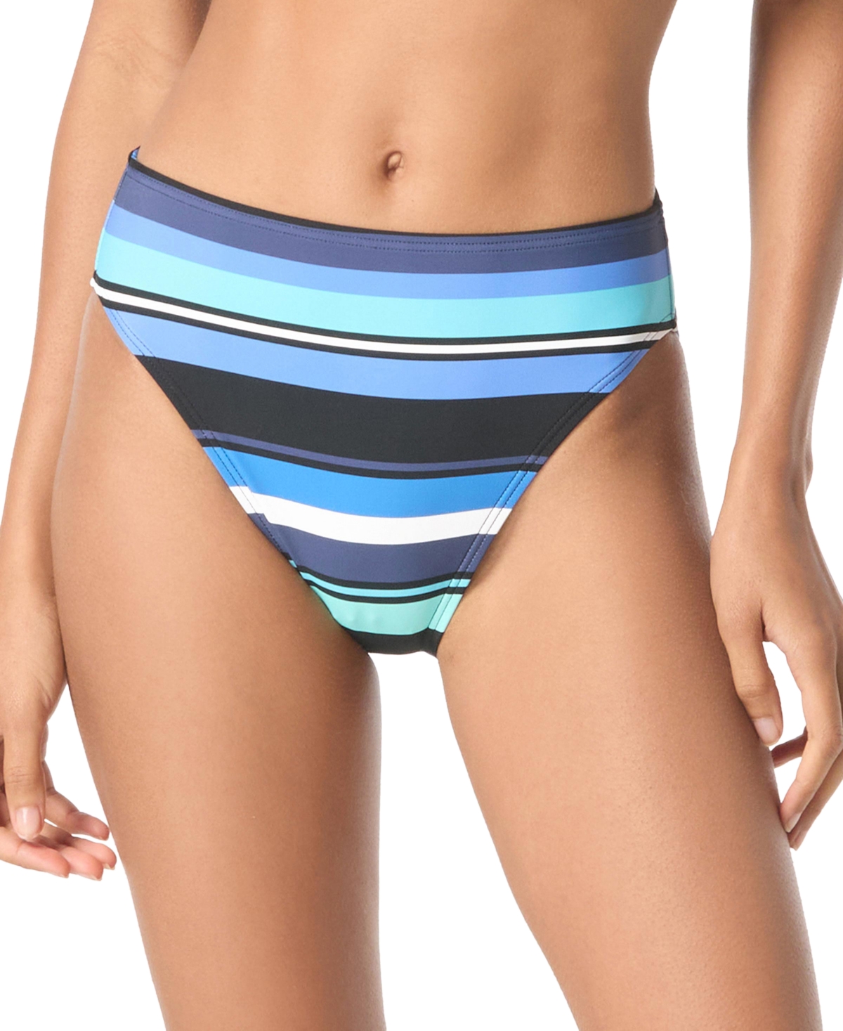 Michael Michael Kors Women's High-Leg Bikini Bottoms - Black/Blue Multi