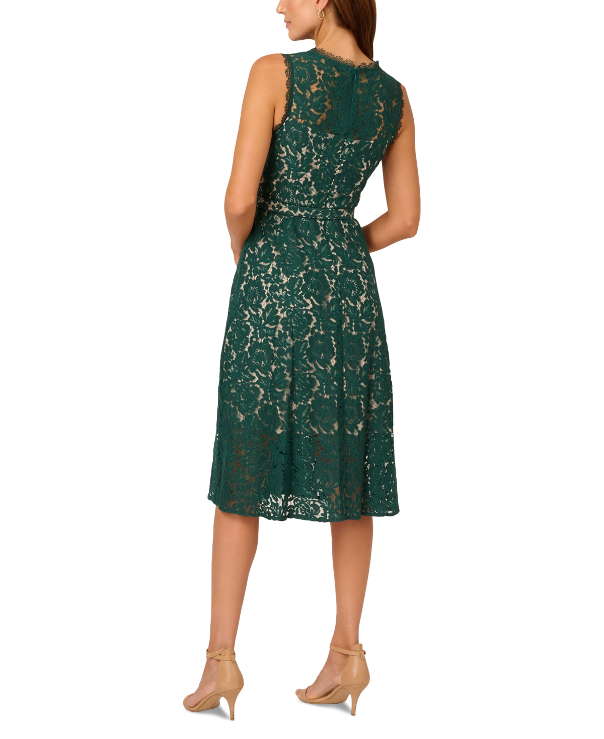 Shop Adrianna Papell Women's Sleeveless Lace Midi Dress In Hunter