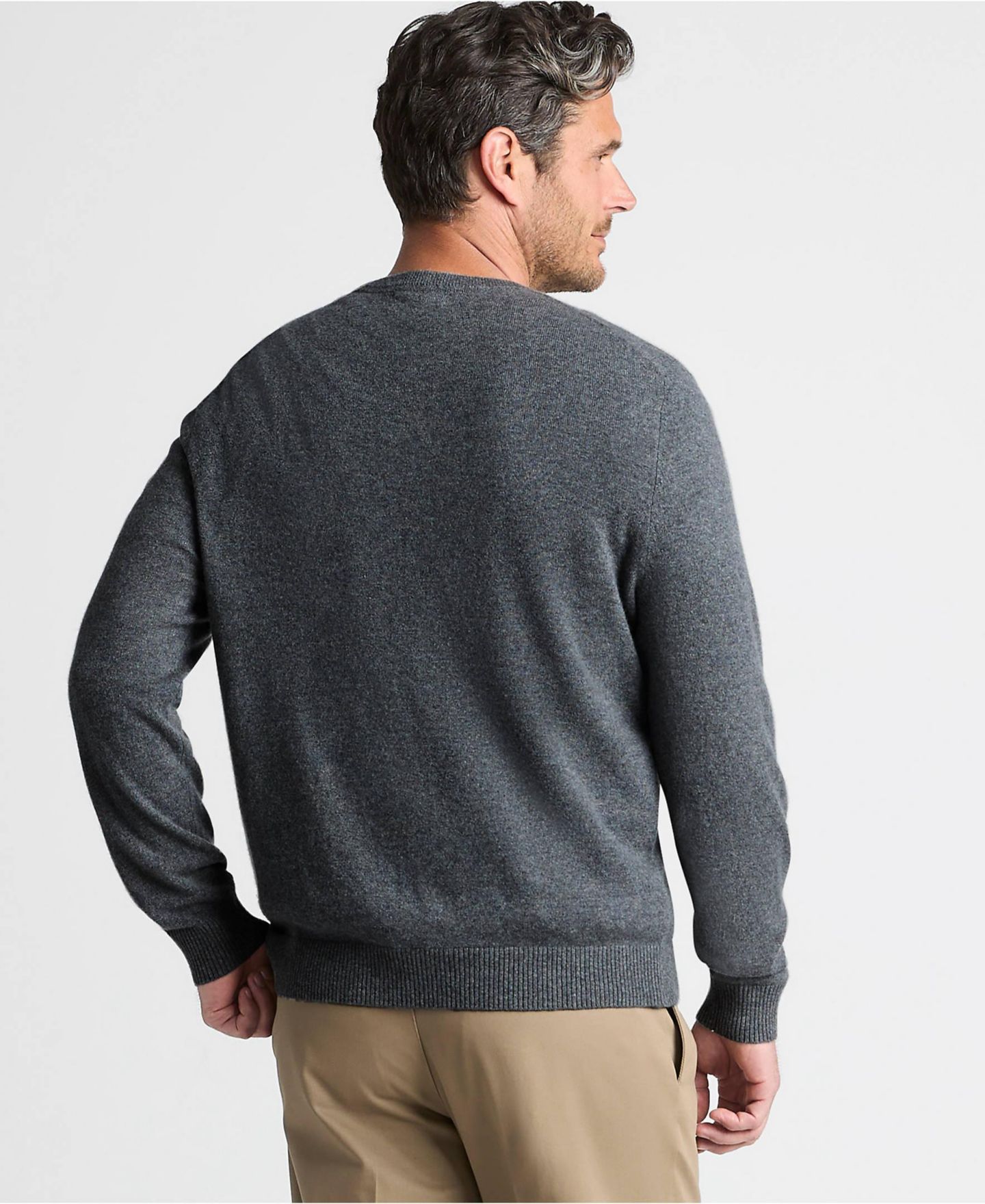 Мужской свитер Lands' End Big & Tall Fine Gauge Cashmere, цвет: Угольный меланжевый — фото 4