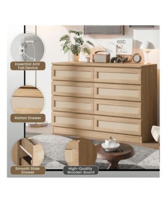 33.9" Wooden 8 Drawer Double Modern Wooden Dresser