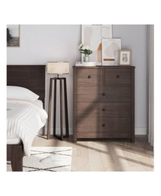 Chest Of Drawers With 5 Drawers, Wood Dresser Organizer With Metal Handle, Modern Dresser For Bedroom, Living Room,Entryway, Hallway, Home Office,, And Office