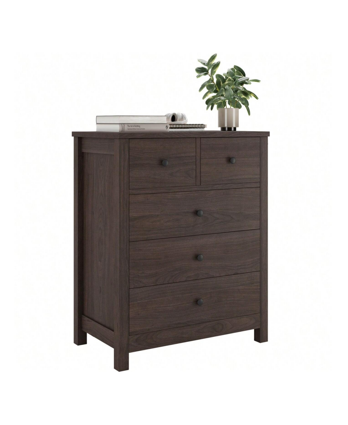 Chest Of Drawers With 5 Drawers, Wood Dresser Organizer With Metal Handle, Modern Dresser For Bedroom, Living Room,Entryway, Hallway, Home Office,, An