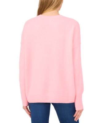 Women's Valentine's Crewneck Beaded Love Script Long-Sleeve Sweater