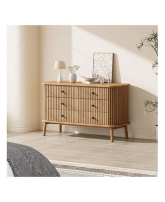 6 Drawer Dresser, Horizontal Chests Of Double Drawers For Bedroom, Mid Century Dresser With Black Handles And Wooden Legs, Storage Drawer Organizer For Closet, Hallway, Entryway