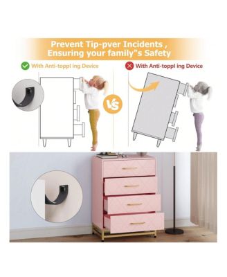 4-drawer, wood, dresser with metal handles – sturdy frame modern bedroom furniture for organized storage.