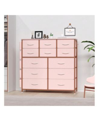 12-drawer, fabric & wood, storage organizer unit with sturdy metal frame and wood tabletop – ideal for hallway or entryway.