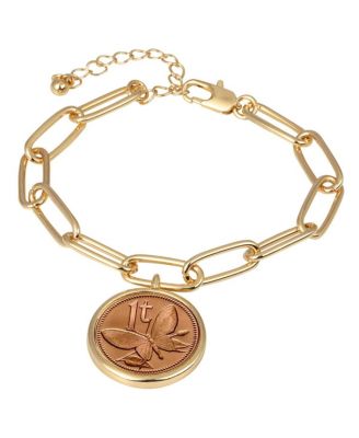 16463 Butterfly Coin Goldtone Elongated Link Bracelet