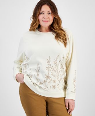 Style & Co - Plus Size Floral Fling Embroidered Fleece Sweatshirt