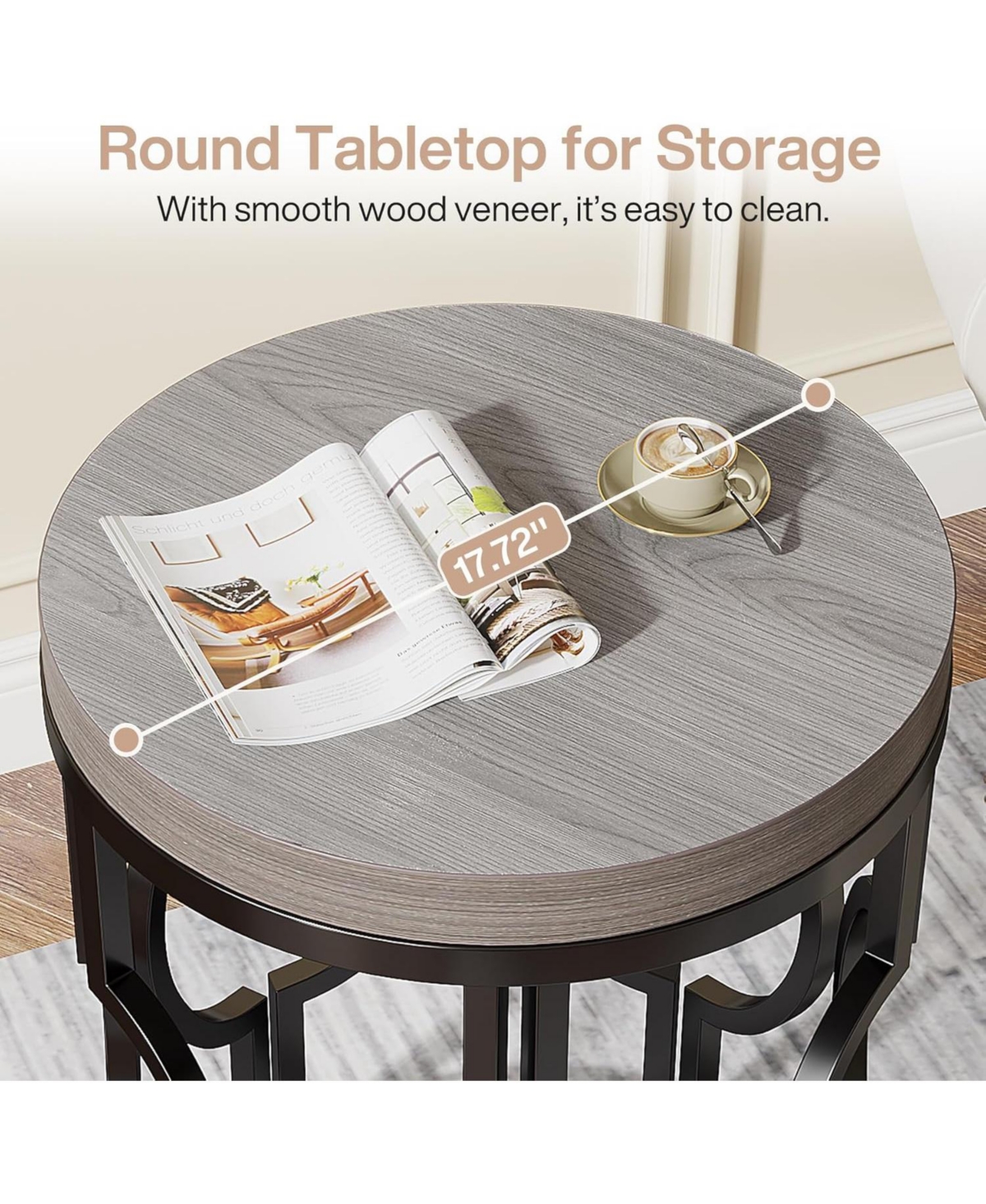 Tribesigns Round Industrial End & Side Table with Metal Hollow Frame, Bedside Table Nightstand