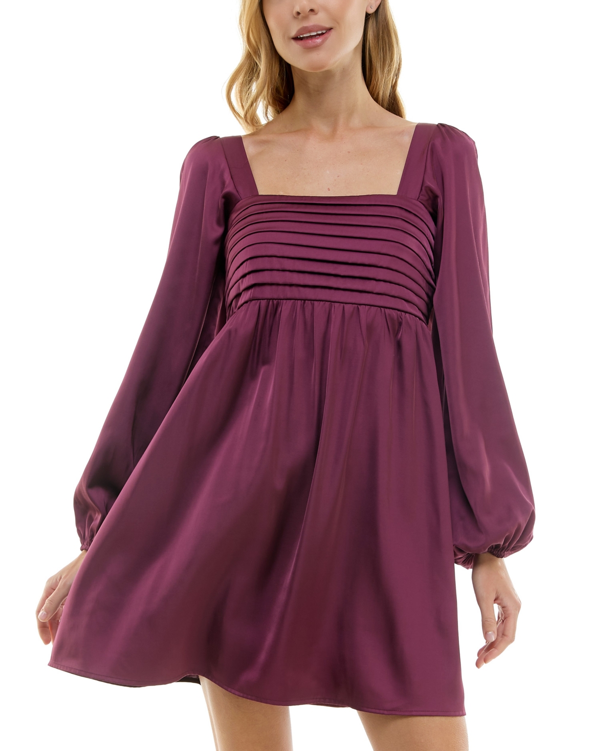 Juniors' Square-Neck Balloon-Sleeve A-Line Dress - Malbec