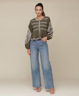 Avec Les Filles Women's Embroidered Peplum Jacket & Studded