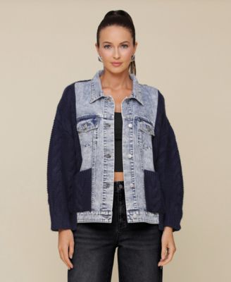Avec Les Filles - Women's Mixed-Media Denim Sweater Jacket