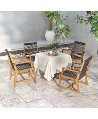 Patio 4PCS Acacia Wood Dining Chairs All-Weather Rope Woven Armchairs Outdoor