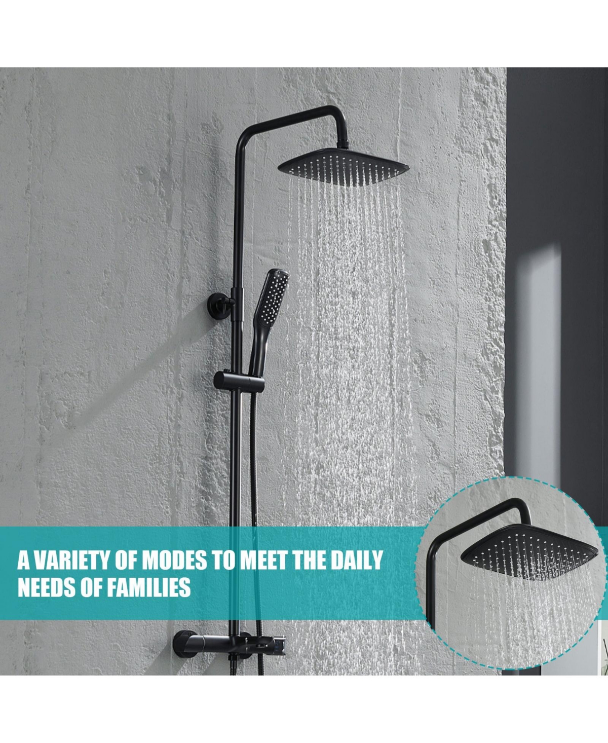Flynama 3-Spray Patterns with 2.5 Gpm in.Wall Mount Rain Fixed Shower Head with Slide Bar