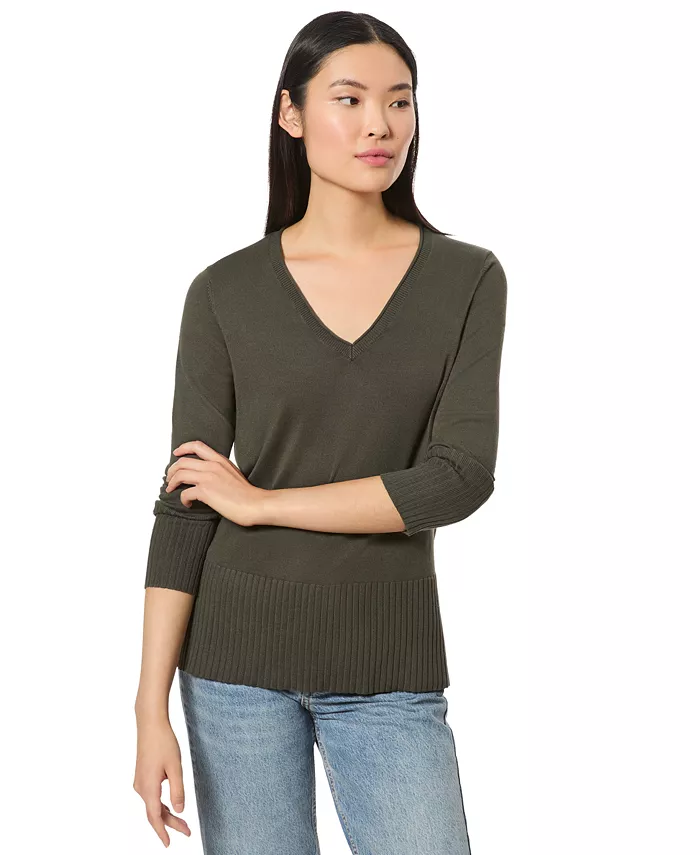 Women's V-Neck Wide-Hem Wide-Cuff Sweater - thumbnail 8