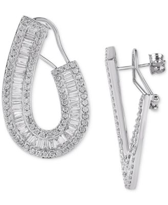 Macy's - Diamond Baguette & Round Spiral Hoop Earrings (2-1/2 ct. t.w.) in 14k White Gold