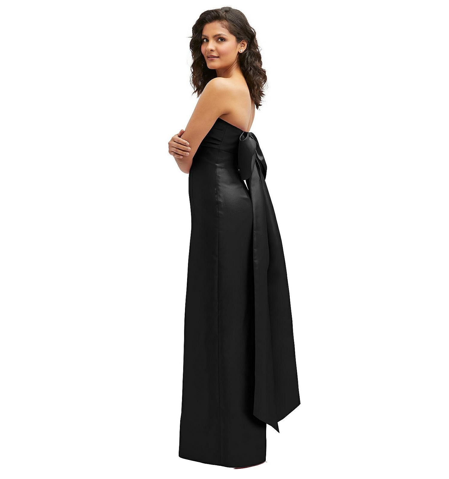 Women's Strapless Draped Bodice Column Dress with Oversized Bow