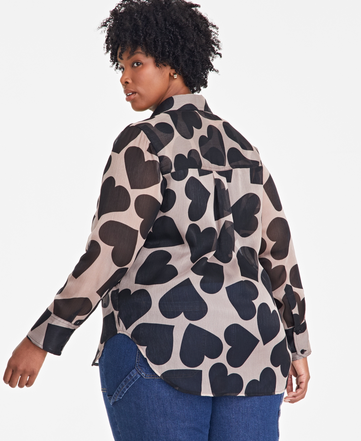 On 34th Trendy Plus Size Giant Hearts Printed Blouse, Exclusively at Macy's