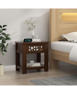 1 PC Engineered Wood Side End Table Nightstand w/ Drawer Wood for Living Room Bedroom Rustic Table Nightstand