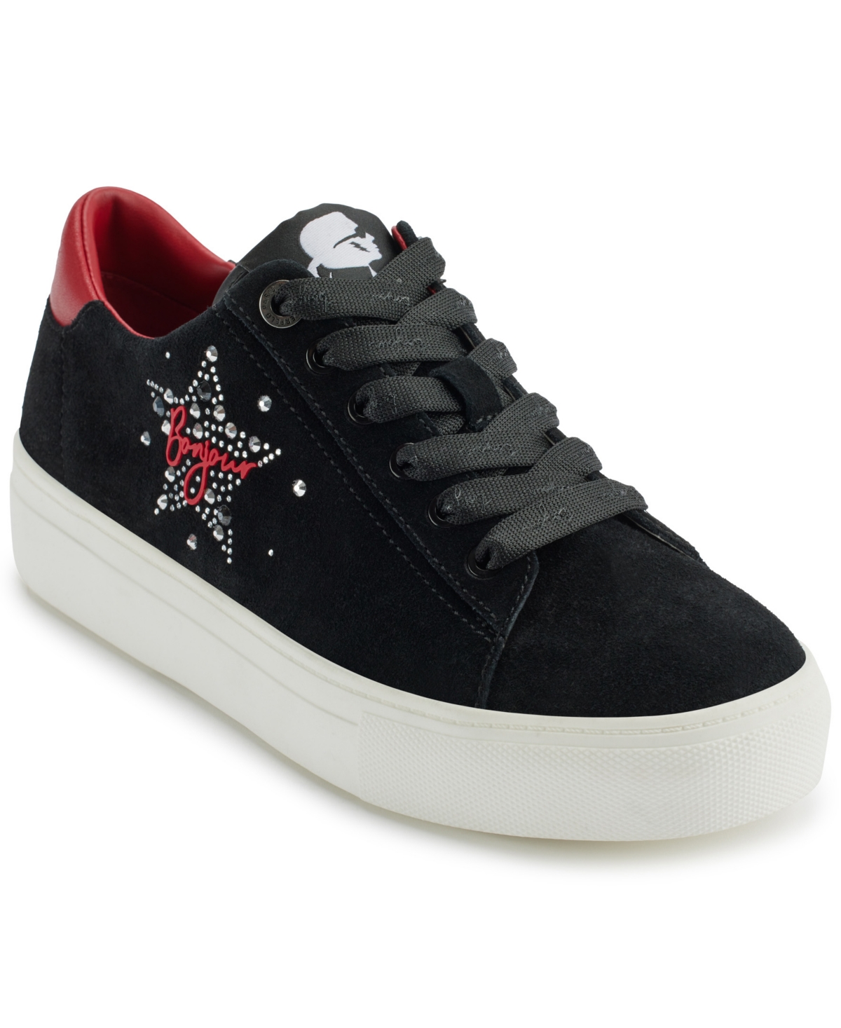 Karl Lagerfeld Cate Sayings Leather Sneaker In Black,ruby