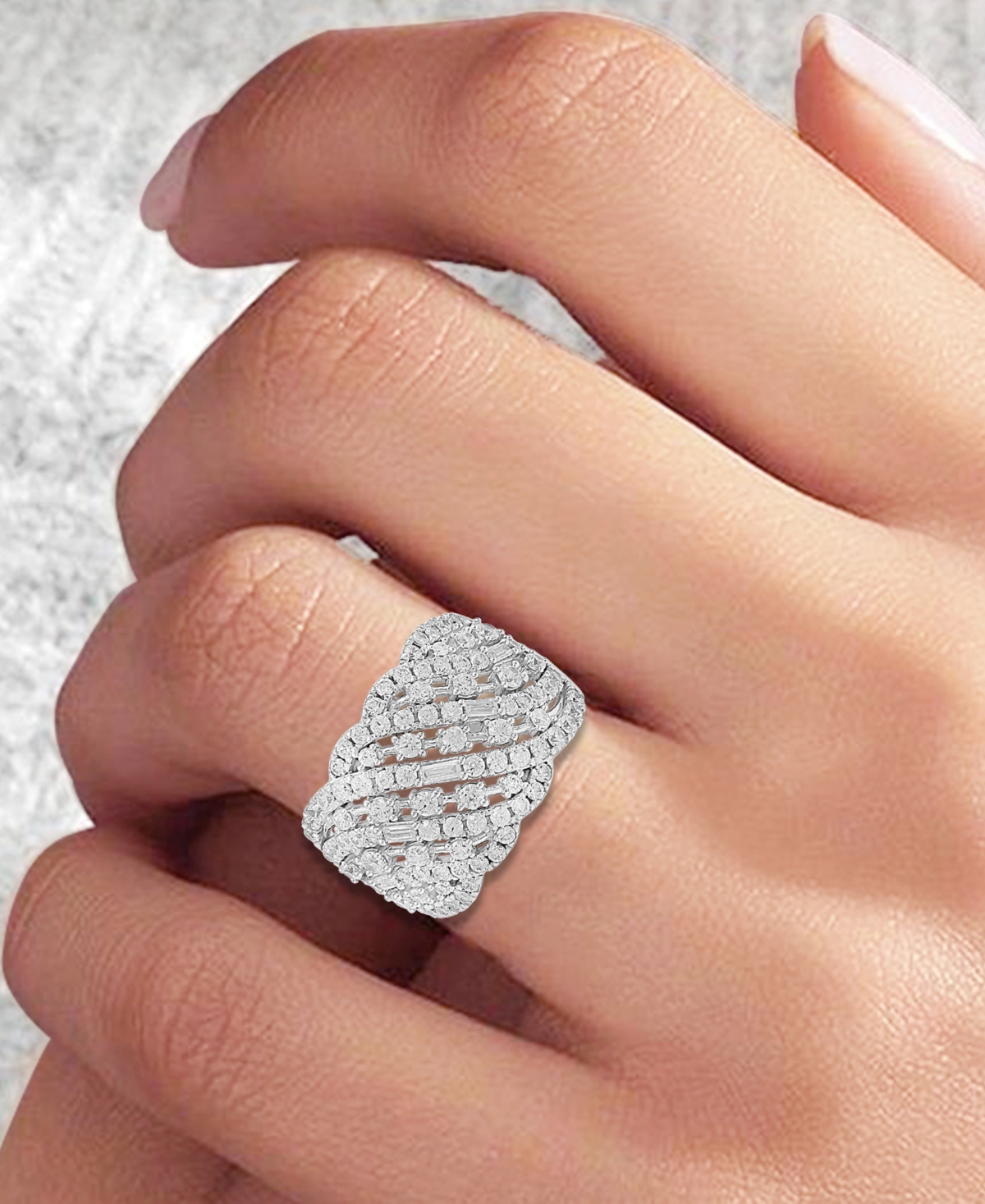 Macy's Diamond Round & Baguette Diagonal Openwork Cluster Ring (1-1/2 Ct. T.w.) In 14k White Gold In White Gold