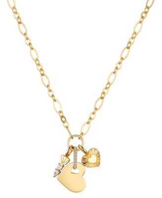 Cubic Zirconia Key and Heart Link Pendant Necklace