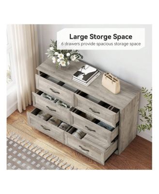 Dresser For Bedroom With 6 Drawers, Wood Drawer Dresser Chest Of Drawers For Closet, Living Room, Hallway, Nursery, Kids Bedroom