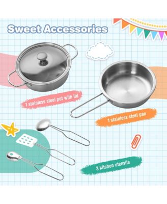 Kid's Corner Kitchen Playset Wooden Pretend Kitchen Play Toy Set w/ Sound Effect