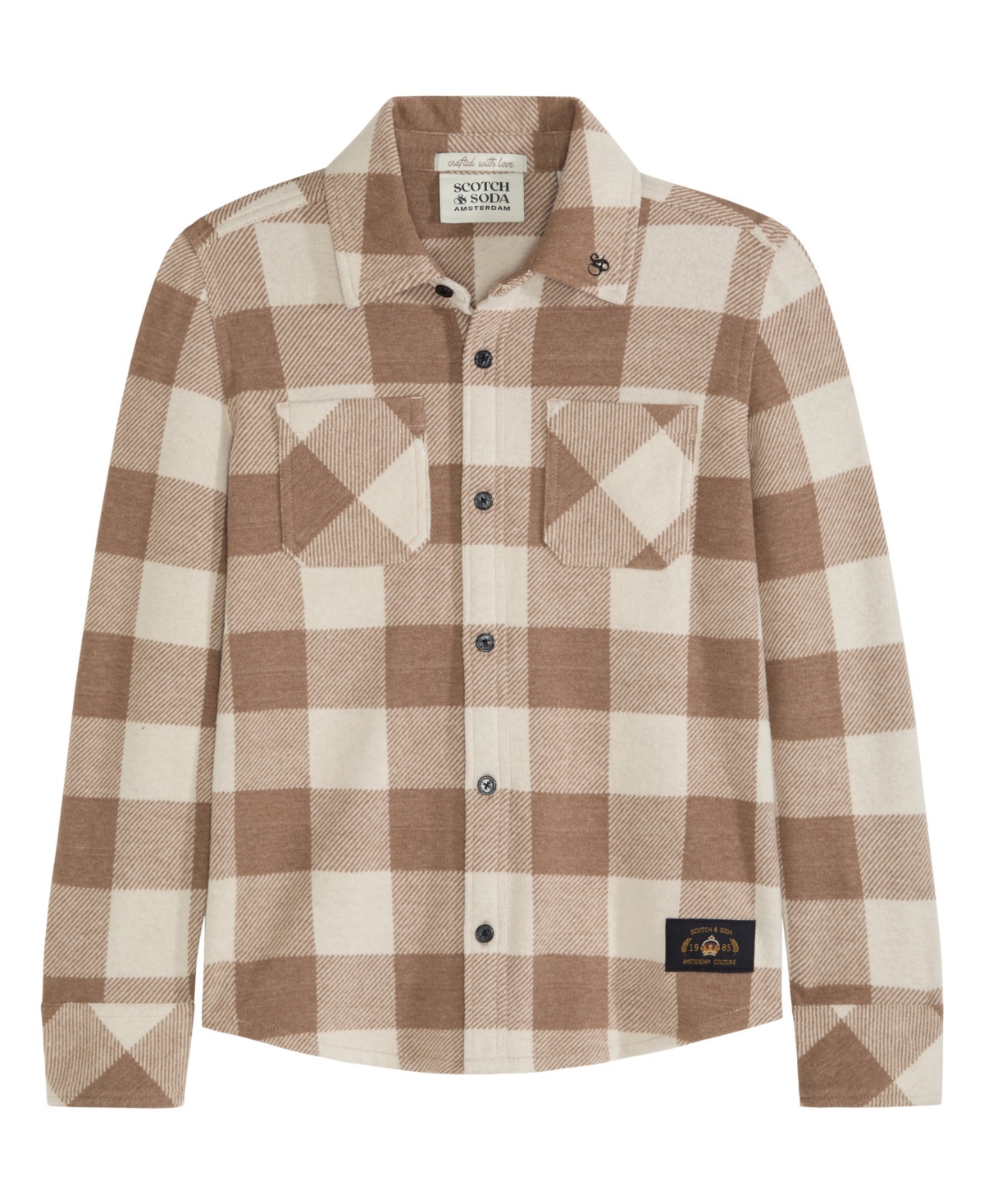 Scotch & Soda Big Boys Yarn Dye Knit Twill Button Up Shirt In Cappuchino