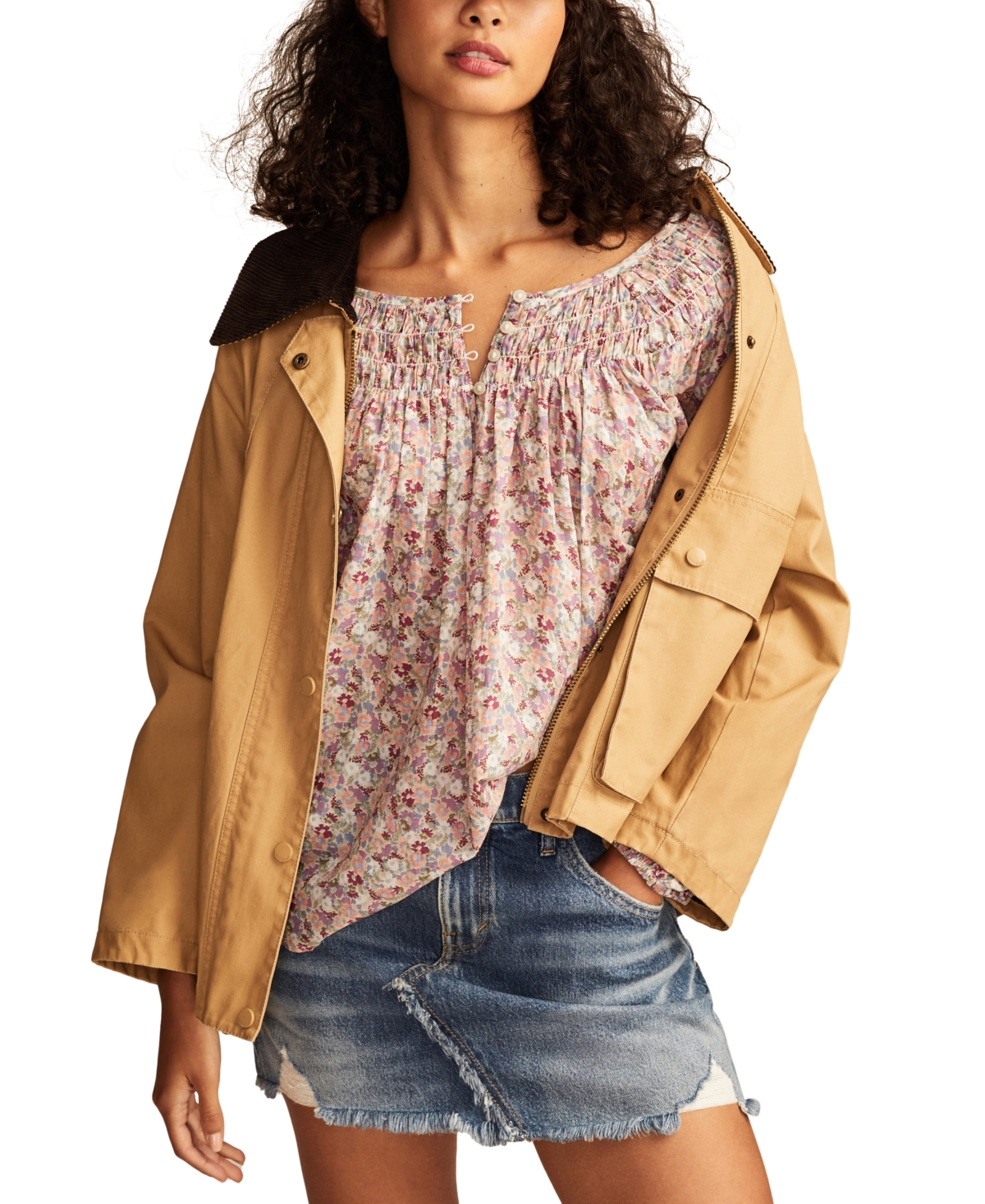 Lucky Brand Women's Smocked Long-Sleeve Blouse