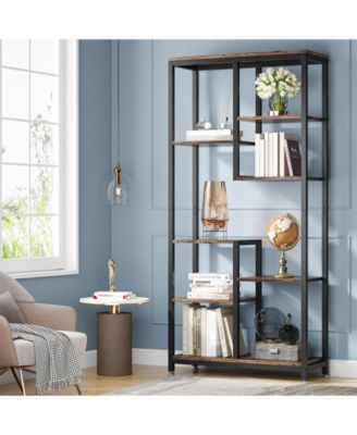 Industrial 8-Shelf Open Bookcase Storage Display Book Shelves, 6-Tier Tall Bookshelf Bookcase