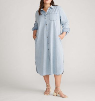Plus Size Stretch Cotton Chambray Shirtdress